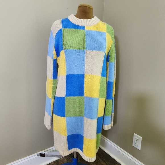 Kitri Multi color Patchwork Sweater Dress Longsleeves Knited Size M Women's - Picture 1 of 7